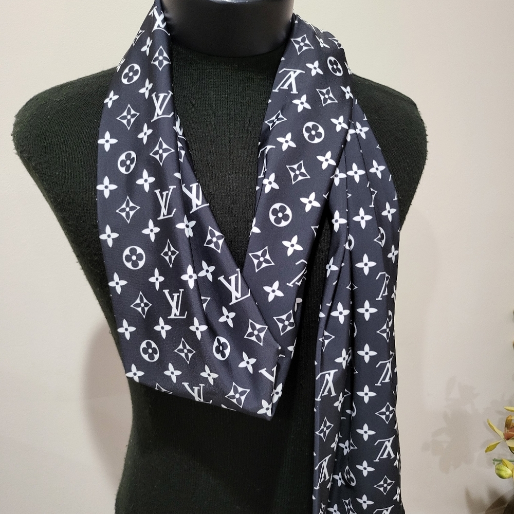 Black and white custom order scarf  100%polyester, NWOT 72"×9,5" - Picture 2 of 5